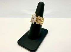Sparkling 14 Kt Yellow Gold Plated 4.5 Ct Marquis Cut Lab Simulated Diamond Ring