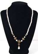 Marvelous 10k Yellow Gold Pearl Necklace with Diamond Accents