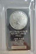 Prooflike finish 10 Troy Oz pure .999 Sunshine Minting Silver bar in plastic