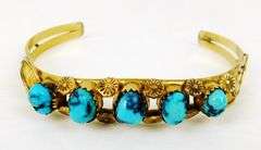 Vintage Navajo Gold Filled Turquoise Cuff Bracelet