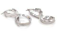 14kt White gold textured and high polished twisted hoop earrings