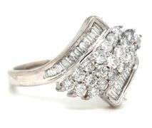 10kt White gold 0.76ctw RBC and baguette diamond cluster ring