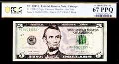 Superb Gem 2017A $5 Star Note Chicago # 00033255 PCGS 67 PPQ!