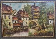 Investment! Antique European 20th Century Dutch Oil Painting Town near the River with Houses