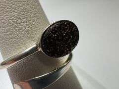 Sterling Silver 925 Titanium Coated Druzy Agate Crystal Stone Ring Adjustable Spoon Band