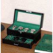 Piano Black Watch Display Case with Glass Lid & Valet Drawer