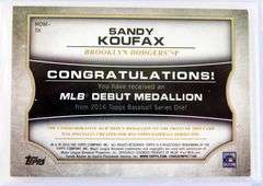 Sandy Koufax 2016 Debut Medallion Baseball Card