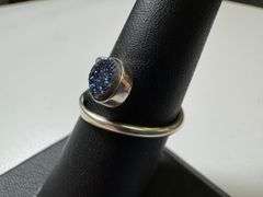 Sterling Silver 925 Titanium Coated Druzy Agate Crystal Stone Ring Adjustable Spoon Band