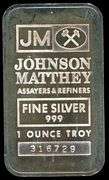 1 Troy Ounce .999 Fine Silver Bar from Johnson Matthey