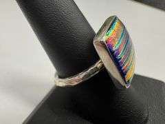 Sterling Silver 925 One of a Kind Dichroic Glass Ring Size 8