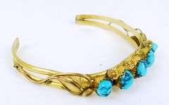 Vintage Navajo Gold Filled Turquoise Cuff Bracelet