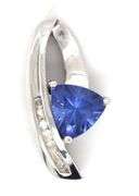 10kt White gold triangle tanzanite and diamond pendant