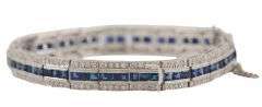4.30ctw Sapphire and 2.75ctw Diamond Art Deco Inspired Bracelet in Platinum