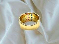 Sharp Deatiled 14 Kt Yellow Gold Plate 1.5 Ctw Simulated ,Ruby, Diamond,Emerald and Sapphire Ring
