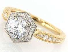 New Gabriel & Co. 0.27ctw Hexagon Frame Semi Mount Ring in 14K