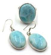 Set of oval turquoise dangle earrings and ring
