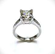 14 Kt Sparkling White Gold Plate 5 Ct Princess Cut White  Vs1 Fire Moissanite Ring