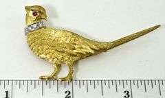 Gorgeous Designer 18K  Pheasant Brooch