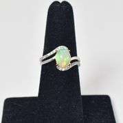 Sterling Silver Opal Gemstone Ring with Cubic Zirconia Accents