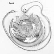 Big Sterling Silver Moon and Sun Necklace