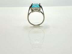 14 Kt White Gold Plate 6.5 Ct Simulated Sky Blue Topaz Ring.