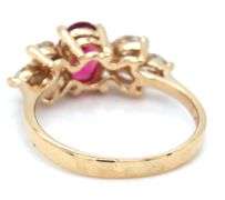14kt Yellow gold oval tourmaline and marquise diamond ring