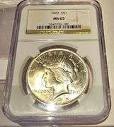 1923 MS 65 Peace Dollar NGC Holdered