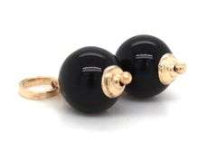 14kt Yellow gold black onyx hoop charms