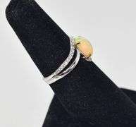 Sterling Silver Opal Gemstone Ring with Cubic Zirconia Accents