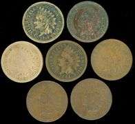 7 Different Indian Head Cents: 1860-1979