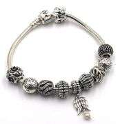 Pandora silver and black charms bracelet