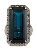 55.0ct London Blue Topaz and 6.50ctw Pave Diamond Cocktail Ring in 18K