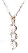 14kt White gold 1ctw three stone diamond pendant on chain