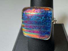 Sterling Silver 925 One of a Kind Dichroic Glass Ring Size 8
