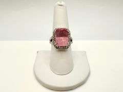 Stunning 14 kt White Gold Plate 6.75 Ct Emerald Cut Pink Kunzite Ring