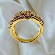 14 Kt Yellow Gold Plate 5.75 Cttw Simulated Diamond Midnight Blue Sapphire Ring