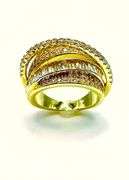 Sparkling 14 K Yellow Gold Plate  CZ Single Band Trendy Stack Look Ring