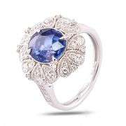 14K WHITE GOLD BLUE SRI LANKA SAPPHIRE AND DIAMOND RING 3.62 C.T.W.