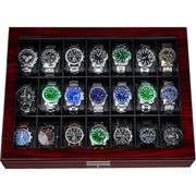 21 Slot Lockable Wooden Watch Display Case with Glass Lid