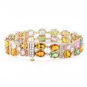 14K YELLOW GOLD MULTICOLOR SAPPHIRE AND DIAMOND BRACELET 34.09 C.T.W.
