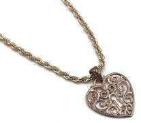 Vintage 925 sterling silver heart shaped pendant on Italian rope chain