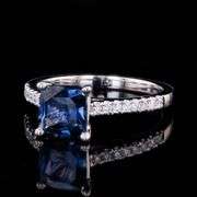 18K WHITE GOLD BLUE SAPPHIRE AND DIAMOND RING 1.99 C.T.W.