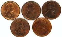 5 Different Uncirculated Lincoln Wheat Cents from the 1920s