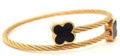Stainless steel black clover cuff bangle