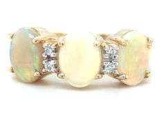 14kt Yellow gold Opal and diamond accent ring