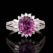 PLATINUM PURPLE-PINK SAPPHIRE AND DIAMOND RING 3.71 C.T.W., GIA CERTIFIED