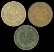 3 Different Indian Head Cents: 1863, 1865, 1876