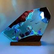 Handcrafted Octopus Ocean Lamp with Wooden Base