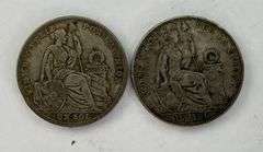 Set of 2 1920's Peruvian Un Sol Silver Coins