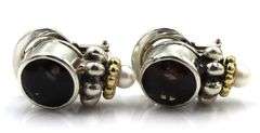 Lagos Caviar smokey quartz and pearl 2 tone earrings